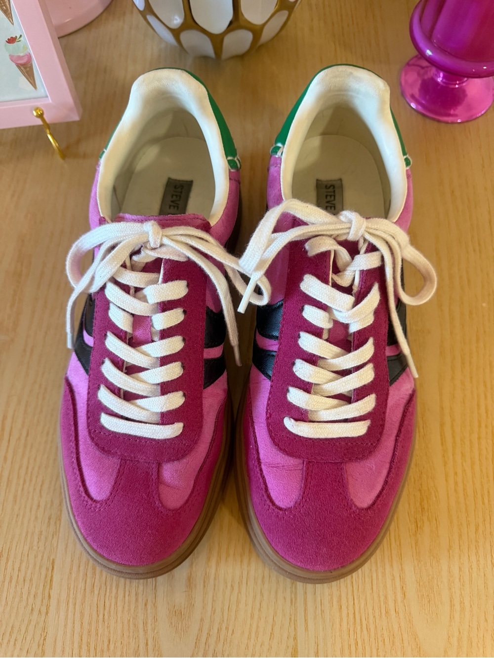 Steve Madden Fuchsia and Black Suede Retro Sneakers